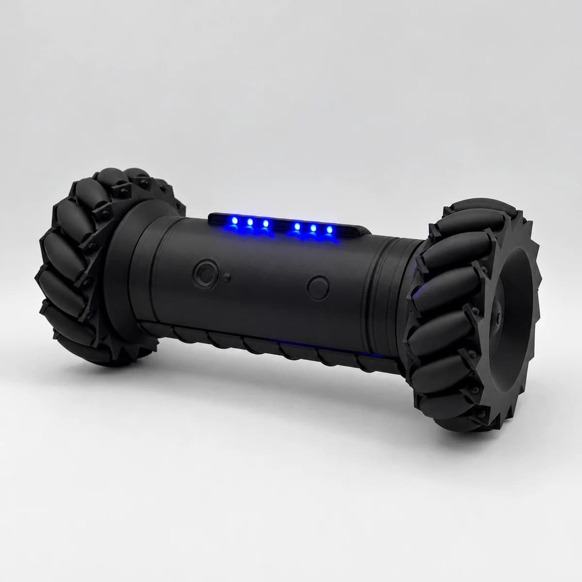 RCD-01 Rainbow Six Siege recon drone replica in classic black, three-quarter view with its six blue LEDs lit
